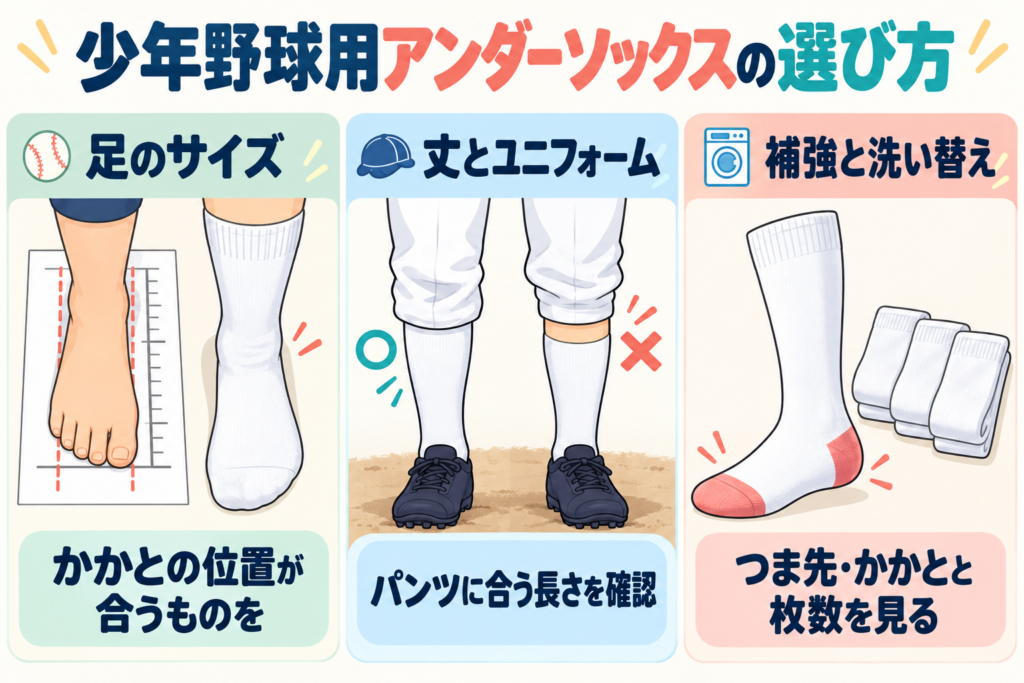 少年野球用アンダーソックスのサイズ・丈・補強と洗い替えの選び方