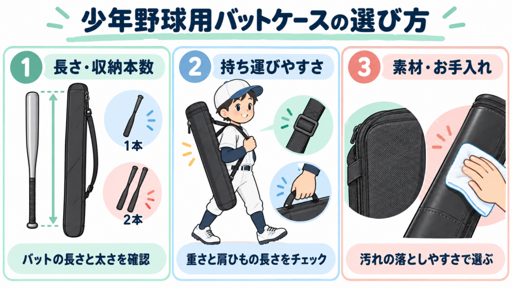 少年野球用バットケースの選び方：長さ・収納本数・持ち運び・素材