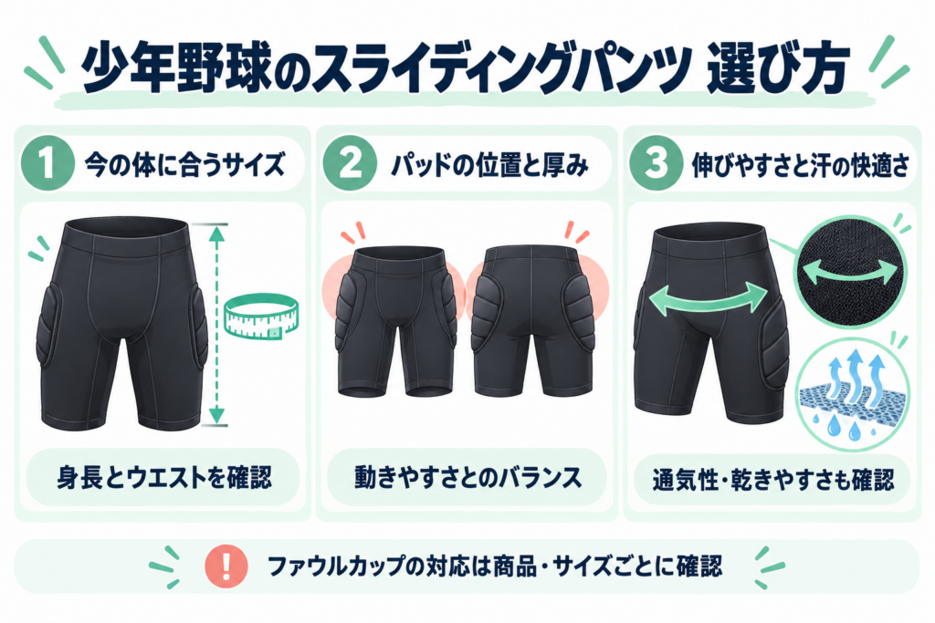 少年野球用スライディングパンツのサイズ・パッド・生地の選び方