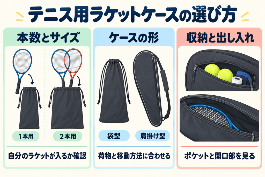 テニス用ラケットケースの本数・サイズ・形・収納と開口部の選び方